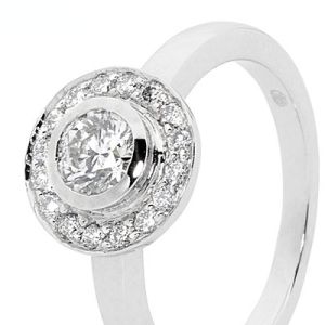 Diamond 18ct White Gold Ring - Engagement Round Halo