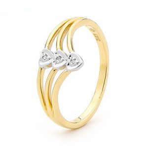 Diamond Gold Ring - Heart Triplet