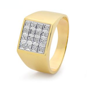 Diamond Gold Ring - Men's Square Pave