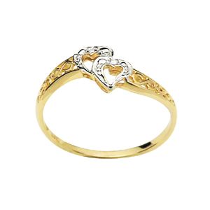 Diamond Gold Ring - Heart Double