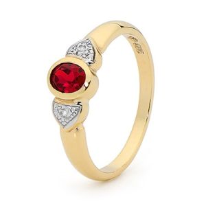 Ruby and Diamond Gold Ring - Heart
