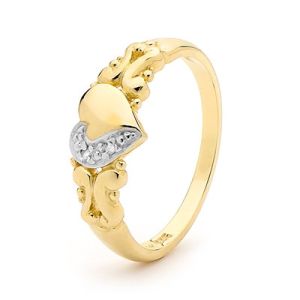 Diamond Gold Ring - Heart Swirl