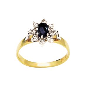 Black Sapphire and Diamond Gold Ring - Cluster