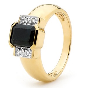 Black Sapphire and Diamond Gold Ring - Octagonal