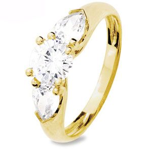 Cubic Zirconia CZ Gold Ring - Trilogy 3 Stone