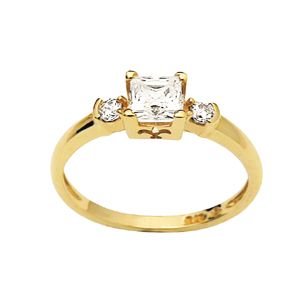 Cubic Zirconia CZ Gold Ring - Princess Trilogy