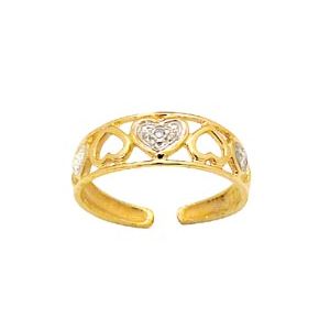 Diamond Gold Toe Ring - Hearts