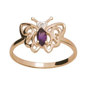 Amethyst and Diamond Gold Ring - Butterfly