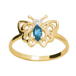 Blue Topaz and Diamond Gold Ring - Butterfly
