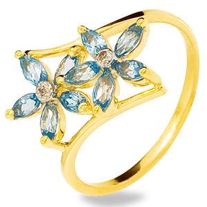 Blue Topaz and Diamond Gold Ring - Flower