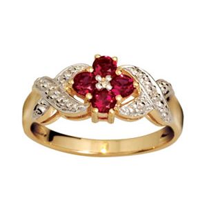 Ruby and Diamond Gold Ring - Flower Kiss