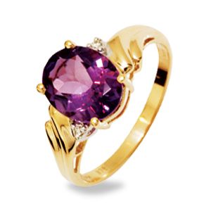 Amethyst and Diamond Gold Ring - Cocktail Ring