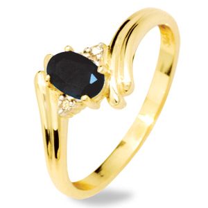 Black Sapphire and Diamond Gold Ring - Twist