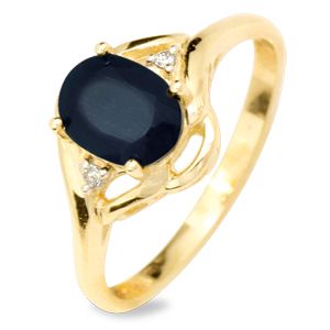 Black Sapphire and Diamond Gold Ring - Filigree