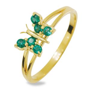 9ct yellow gold created emerald butterfly ring