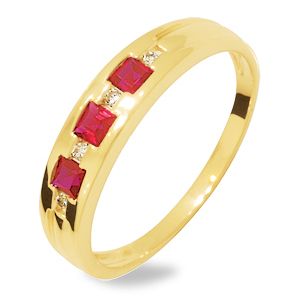Ruby and Diamond Gold Ring - Three Stone