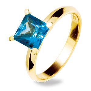 Blue Topaz Gold Ring - Square 7x7mm