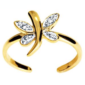 Diamond Gold Toe Ring - Dragonfly