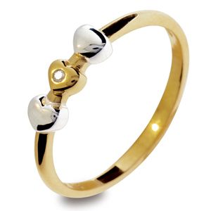 Diamond Gold Ring - Heart Trio