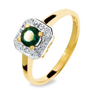 Emerald and Diamond Gold Ring - Square
