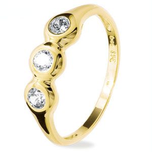 Cubic Zirconia CZ Gold Ring - Trilogy Bezel Set