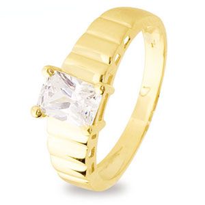 Cubic Zirconia CZ Gold Ring - Ribbed