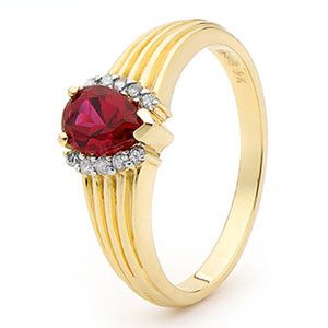 Ruby and Diamond Gold Ring - Ribbed