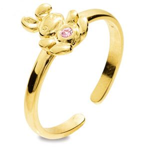 Pink Cubic Zirconia CZ Gold Toe Ring - Rabbit