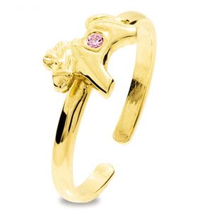 Pink Cubic Zirconia CZ Gold Toe Ring - Pony