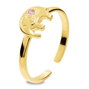 Pink Cubic Zirconia CZ Gold Toe Ring - Elephant