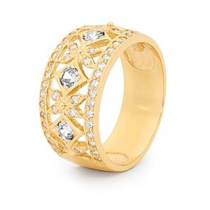 Cubic Zirconia CZ Gold Ring - Filigree Band