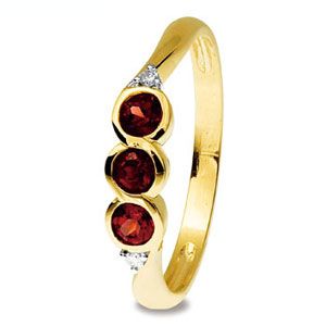 Garnet and Diamond Gold Ring - Trilogy