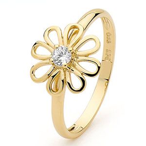 Cubic Zirconia CZ Gold Ring - Flower