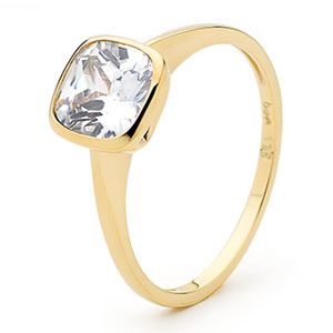 Cubic Zirconia CZ Gold Ring - Solitaire Bezel Set