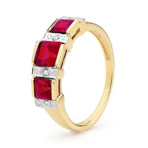 Ruby and Diamond Gold Ring - 3 Stone