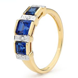 Sapphire and Diamond Gold Ring - 3 Stone