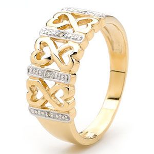 Diamond Gold Ring - Love Hearts