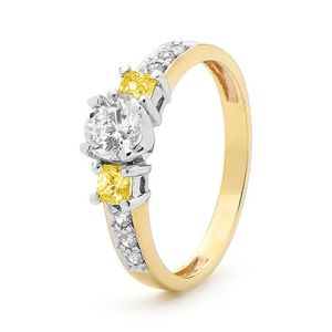 Cubic Zirconia CZ and Yellow CZ Yellow Gold Ring