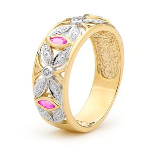 Pink Sapphire and Diamond Gold Ring