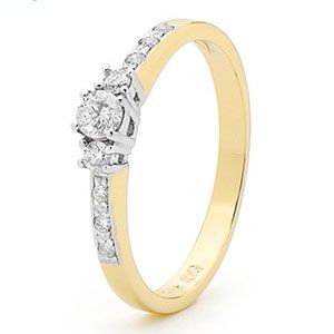 Diamond Gold Ring - Engagement Solitaire Shoulder