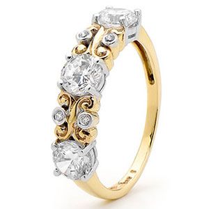 Cubic Zirconia CZ Gold Ring - Scroll work