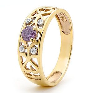 Amethyst and Diamond Gold Ring - Filgree