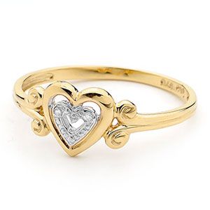 Diamond Gold Ring - Heart Scroll