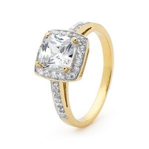 Cubic Zirconia CZ Gold Ring - Engagement Halo