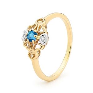 Blue Topaz and Diamond Gold Ring - Heart Flower