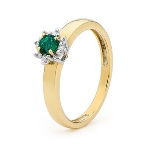 Emerald and Diamond Gold Ring - Cluster Round