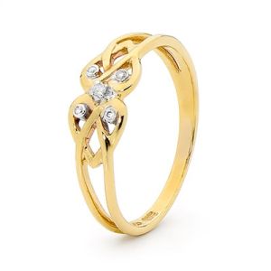Diamond Gold Ring - Hearts Knot