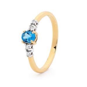 Blue Topaz and Diamond Gold Ring - Shoulder Solitaire