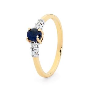 Sapphire and Diamond Gold Ring - Shoulder Solitaire