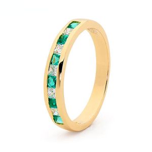 Green Cubic Zirconia CZ Gold Ring - Eternity